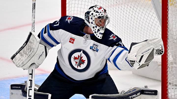 Winnipeg Jets goaltender Connor Hellebuyck (37) makes a glove save on a Dallas Stars shot during the second period at the American Airlines Center. Mandatory Credit: Jerome Miron-Imagn Images Winnipeg Jets goaltender Connor Hellebuyck (37) makes a glove save on a Dallas Stars shot during the second period at the American Airlines Center. Mandatory Credit: Jerome Miron-Imagn Images