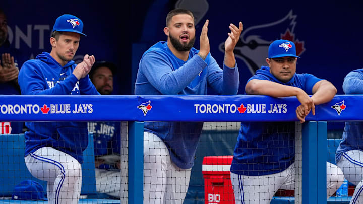 Jul 14, 2023; Toronto, Ontario, CAN; Toronto Blue Jays starting pitcher Alek Manoah (6) claps from