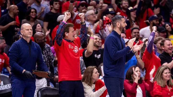 Apr 16, 2024; New Orleans, Louisiana, USA; New Orleans Pelicans fans react to a play against the Los Angeles Lakers during the second half of a play-in game of the 2024 NBA playoffs at Smoothie King Center.