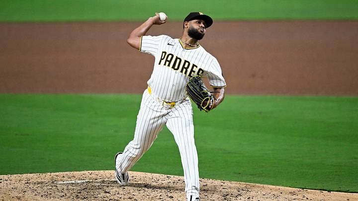 Jul 30, 2026; San Diego, California, USA; San Diego Padres pitcher Randy Vásquez (98) delivers during the seventh inning against the San Francisco Giants at Petco Park. Mandatory Credit: Denis Poroy-Imagn Images Jul 30, 2026; San Diego, California, USA; San Diego Padres pitcher Randy Vásquez (98) delivers during the seventh inning against the San Francisco Giants at Petco Park. Mandatory Credit: Denis Poroy-Imagn Images