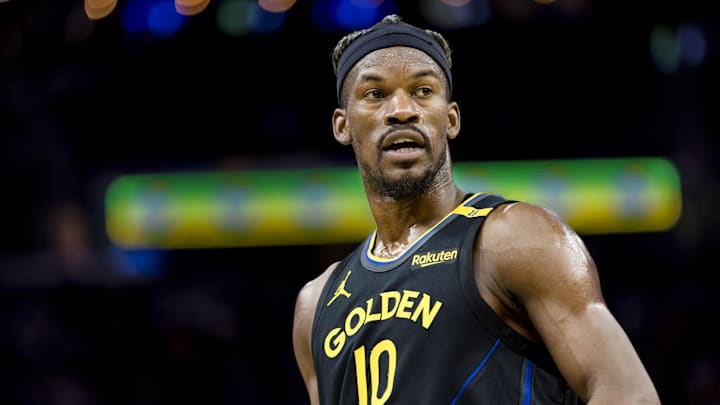 Mar 20, 2025; San Francisco, California, USA; Golden State Warriors forward Jimmy Butler III (10) during the fourth quarter against the Toronto Raptors at Chase Center. Mandatory Credit: John Hefti-Imagn Images