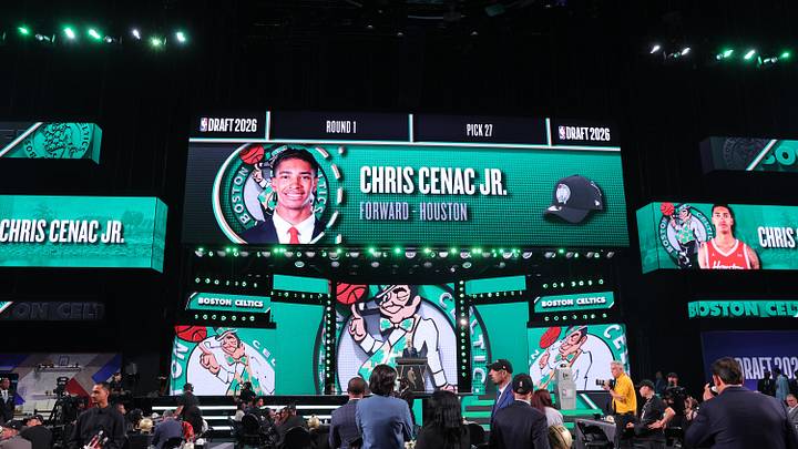 Jun 23, 2026; New York, NY, USA; NBA commissioner Adam Silver greets the twenty seventh pick in the 2026 NBA draft, Houston forward Chris Cenac Jr. after he was selected by the Boston Celtics at Barclays Center. Mandatory Credit: Brad Penner-Imagn Images Jun 23, 2026; New York, NY, USA; NBA commissioner Adam Silver greets the twenty seventh pick in the 2026 NBA draft, Houston forward Chris Cenac Jr. after he was selected by the Boston Celtics at Barclays Center. Mandatory Credit: Brad Penner-Imagn Images