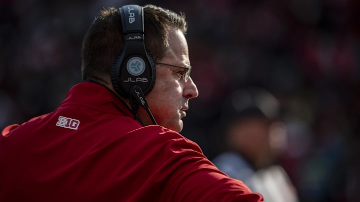 Indiana Hoosiers head coach Curt Cignetti looks onto the field during the first quarter against the Maryland Terrapins at SECU Stadium. Indiana Hoosiers head coach Curt Cignetti looks onto the field during the first quarter against the Maryland Terrapins at SECU Stadium.