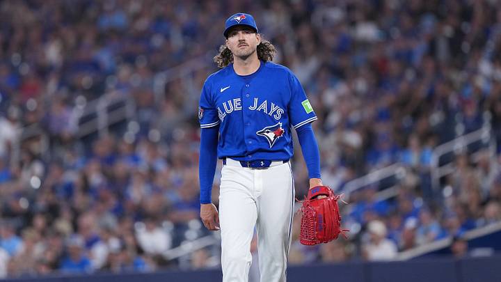 Jul 21, 2026; Toronto, Ontario, CAN; Toronto Blue Jays pitcher Kevin Gausman (34) walks toward the dugout against the Tampa Bay Rays during the first inning at Rogers Centre. Mandatory Credit: Nick Turchiaro-Imagn Images Jul 21, 2026; Toronto, Ontario, CAN; Toronto Blue Jays pitcher Kevin Gausman (34) walks toward the dugout against the Tampa Bay Rays during the first inning at Rogers Centre. Mandatory Credit: Nick Turchiaro-Imagn Images