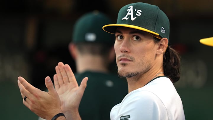 Sep 6, 2024; Oakland, California, USA; Oakland Athletics third baseman Tristan Gray (16) during the fourth inning against the Detroit Tigers at Oakland-Alameda County Coliseum. Mandatory Credit: Darren Yamashita-Imagn Images