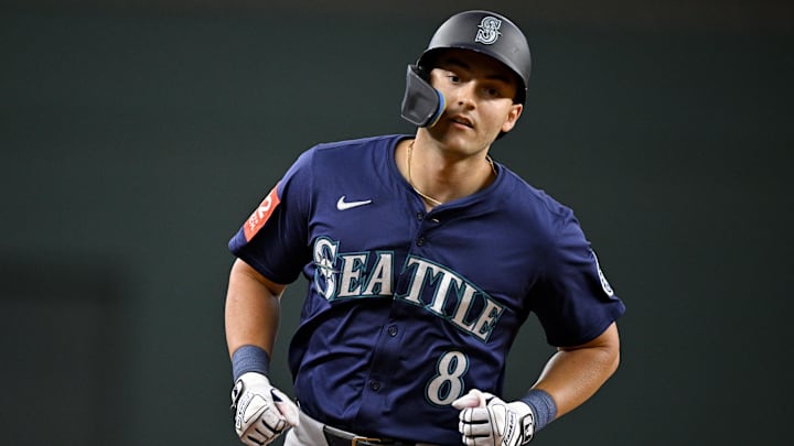 Seattle Mariners right fielder Dominic Canzone runs after hitting a home run against the Texas Rangers on June 28 at Globe Life FIeld. Seattle Mariners right fielder Dominic Canzone runs after hitting a home run against the Texas Rangers on June 28 at Globe Life FIeld.