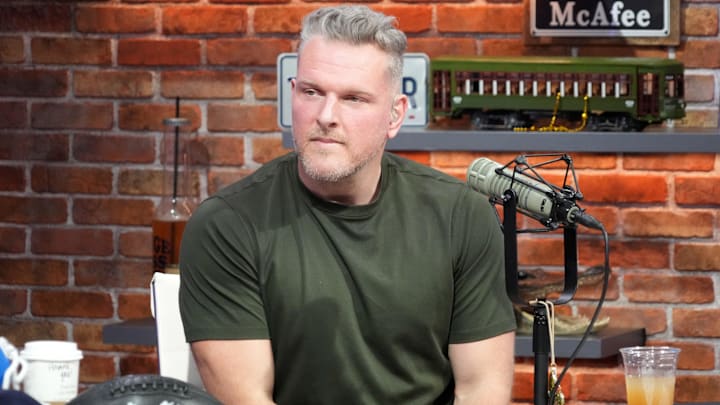 Feb 7, 2025; New Orleans, LA, USA; Pat McAfee on the Pat McAfee Show set on Radio Row at the Super Bowl LIX media center. Mandatory Credit: Kirby Lee-Imagn Images