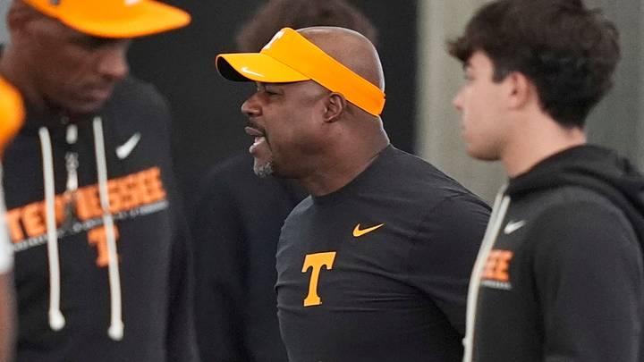 Tennessee cornerbacks coach Derek Jones, during Vols spring football practice at University of Tennessee in Knoxville, Tennessee, March 25, 2026. Tennessee cornerbacks coach Derek Jones, during Vols spring football practice at University of Tennessee in Knoxville, Tennessee, March 25, 2026.