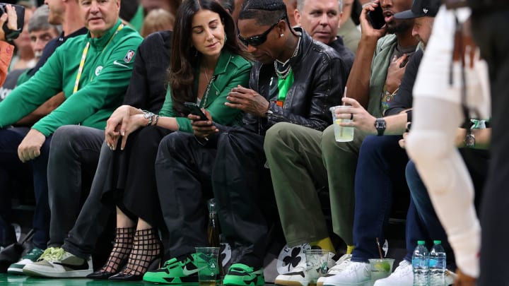 Travis Scott debuted unreleased sneakers at the NBA Finals.