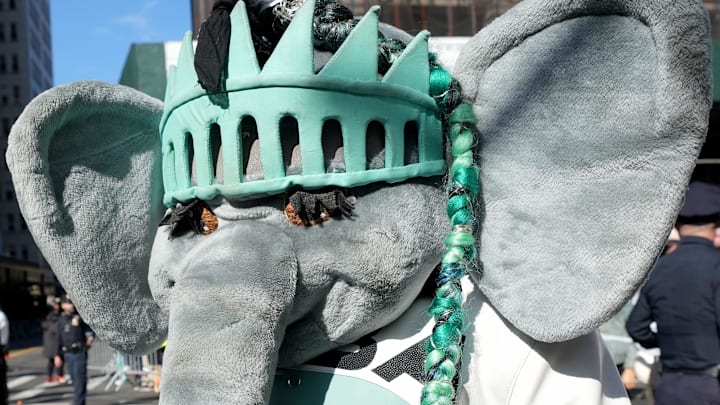 Ellie the Elephant, the mascot for the New York Liberty is spotted on Broadway during the ticker-tape parade, Thursday, October 24, 2024, in Manhattan. Ellie the Elephant, the mascot for the New York Liberty is spotted on Broadway during the ticker-tape parade, Thursday, October 24, 2024, in Manhattan.