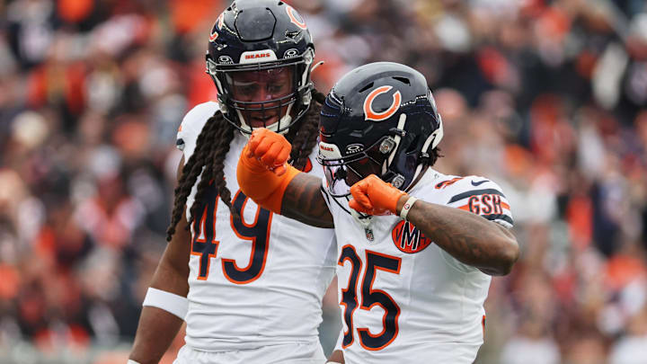 Bears DB C.J. Gardner-Johnson celebrates a sack with Tremaine Edmunds earlier this season against Cincinnati. Bears DB C.J. Gardner-Johnson celebrates a sack with Tremaine Edmunds earlier this season against Cincinnati.