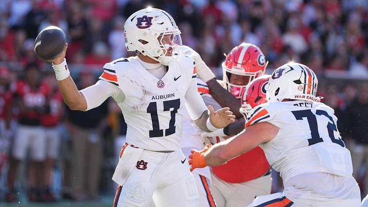 Oct 17, 2026; Athens, Georgia, USA; Auburn quarterback Byrum Brown (17) throws downfield during the second quarter against Georgia at Sanford Stadium. Mandatory Credit: Dale Zanine-Imagn Images Oct 17, 2026; Athens, Georgia, USA; Auburn quarterback Byrum Brown (17) throws downfield during the second quarter against Georgia at Sanford Stadium. Mandatory Credit: Dale Zanine-Imagn Images
