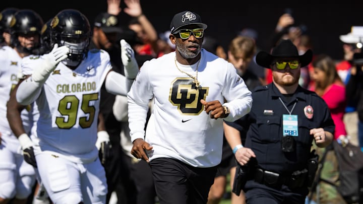 Oct 19, 2024; Tucson, Arizona, USA; Colorado Buffalos head coach Deion Sanders against the Arizona Wildcats at Arizona Stadium. 