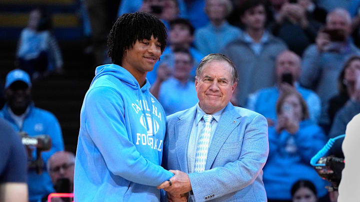 UNC football recruiting signee Bryce Baker and head coach Bill Belichick