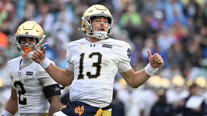Oct 3, 2026; Chapel Hill, North Carolina, USA; Notre Dame Fighting Irish quarterback CJ Carr (13) on the field in the second half at Kenan Stadium. Mandatory Credit: Bob Donnan-Imagn Images Oct 3, 2026; Chapel Hill, North Carolina, USA; Notre Dame Fighting Irish quarterback CJ Carr (13) on the field in the second half at Kenan Stadium. Mandatory Credit: Bob Donnan-Imagn Images