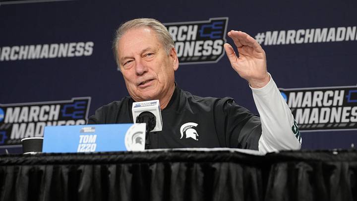 Mar 18, 2026; Buffalo, NY, USA; Michigan State Spartans Head Coach Tom Izzo answers questions during a press conference prior to a practice session ahead of the first round of the men's 2026 NCAA Tournament at Keybank Center. Mandatory Credit: Gregory Fisher-Imagn Images Mar 18, 2026; Buffalo, NY, USA; Michigan State Spartans Head Coach Tom Izzo answers questions during a press conference prior to a practice session ahead of the first round of the men's 2026 NCAA Tournament at Keybank Center. Mandatory Credit: Gregory Fisher-Imagn Images