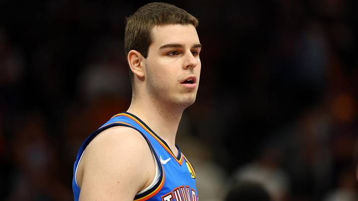Apr 27, 2026; Phoenix, Arizona, USA; Oklahoma City Thunder guard Nikola Topic (44) against the Phoenix Suns during game four of the first round of the 2026 NBA Playoffs at Mortgage Matchup Center. Mandatory Credit: Mark J. Rebilas-Imagn Images