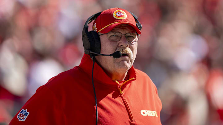 October 20, 2024; Santa Clara, California, USA; Kansas City Chiefs head coach Andy Reid before the game against the San Francisco 49ers at Levi's Stadium. Mandatory Credit: Kyle Terada-Imagn Images