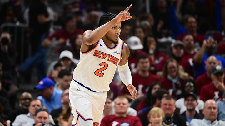 May 25, 2026; Cleveland, Ohio, USA; New York Knicks guard Miles McBride (2) reacts in the fourth quarter against the Cleveland Cavaliers during game four of the eastern conference finals for the 2026 NBA playoffs at Rocket Arena. Mandatory Credit: Ken Blaze-Imagn Images May 25, 2026; Cleveland, Ohio, USA; New York Knicks guard Miles McBride (2) reacts in the fourth quarter against the Cleveland Cavaliers during game four of the eastern conference finals for the 2026 NBA playoffs at Rocket Arena. Mandatory Credit: Ken Blaze-Imagn Images