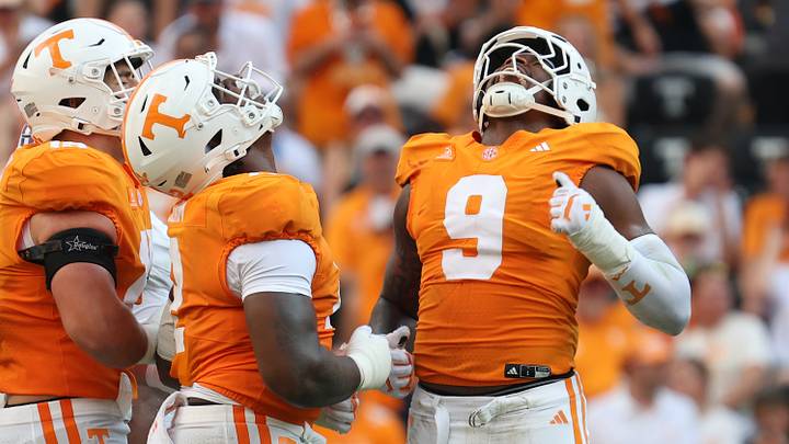Sep 5, 2026; Knoxville, Tennessee, USA; Tennessee Volunteers defensive tackle Xavier Gilliam (2) and defensive lineman Mariyon Dye (9) celebrate a play against the Furman Paladins during the second half at Neyland Stadium. Mandatory Credit: Randy Sartin-Imagn Images Sep 5, 2026; Knoxville, Tennessee, USA; Tennessee Volunteers defensive tackle Xavier Gilliam (2) and defensive lineman Mariyon Dye (9) celebrate a play against the Furman Paladins during the second half at Neyland Stadium. Mandatory Credit: Randy Sartin-Imagn Images