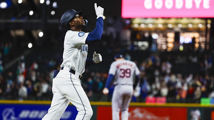 Seattle Mariners second baseman Ryan Bliss runs after hitting a home run against the Houston Astros on April 7 at T-Mobile Park. Seattle Mariners second baseman Ryan Bliss runs after hitting a home run against the Houston Astros on April 7 at T-Mobile Park.