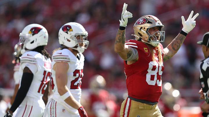 Sep 27, 2026; Santa Clara, California, USA; San Francisco 49ers tight end George Kittle (85) reacts in the second half against the Arizona Cardinals at Levi's Stadium. Mandatory Credit: Sergio Estrada-Imagn Images Sep 27, 2026; Santa Clara, California, USA; San Francisco 49ers tight end George Kittle (85) reacts in the second half against the Arizona Cardinals at Levi's Stadium. Mandatory Credit: Sergio Estrada-Imagn Images