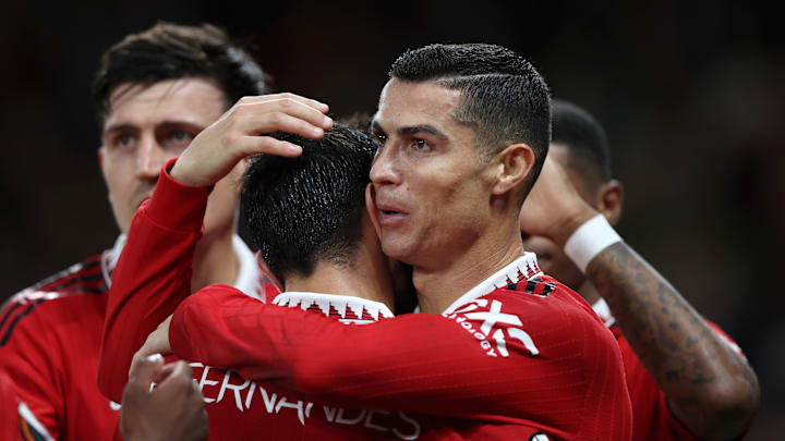 Jugadores del Mancheter United celebran un gol.