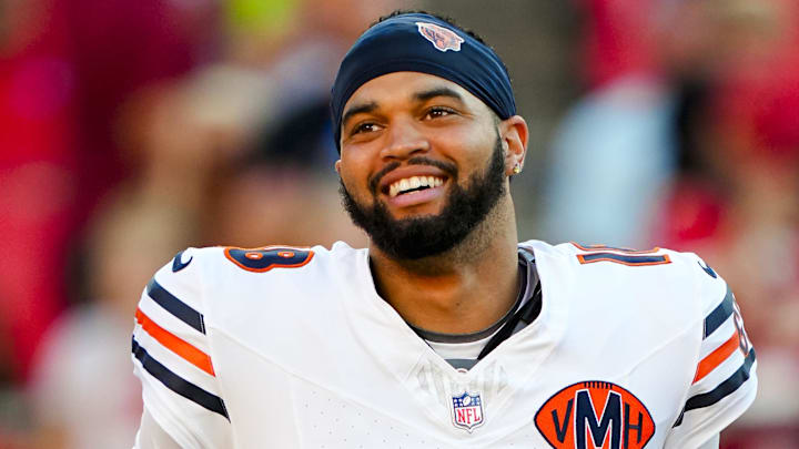 Aug 22, 2025; Kansas City, Missouri, USA; Chicago Bears quarterback Caleb Williams (18) takes the field prior to a game against the Kansas City Chiefs at GEHA Field at Arrowhead Stadium. Mandatory Credit: Jay Biggerstaff-Imagn Images Aug 22, 2025; Kansas City, Missouri, USA; Chicago Bears quarterback Caleb Williams (18) takes the field prior to a game against the Kansas City Chiefs at GEHA Field at Arrowhead Stadium. Mandatory Credit: Jay Biggerstaff-Imagn Images
