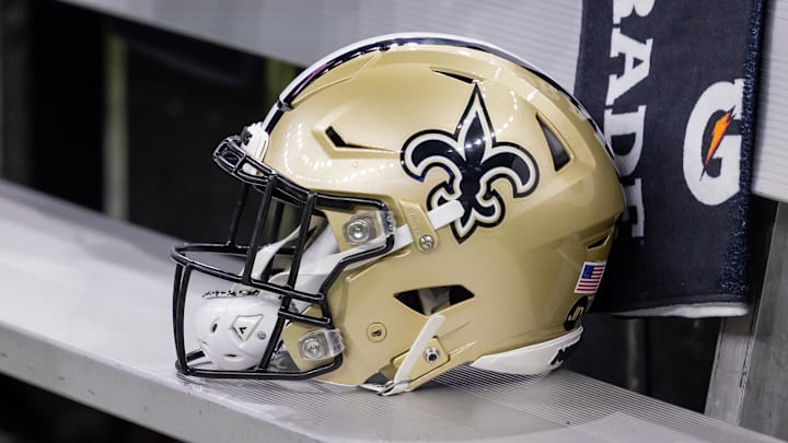 Detailed view of the New Orleans Saints helmet