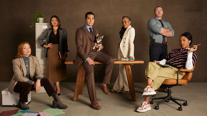 WILL TRENT - ABC's “Will Trent“ stars Erika Christensen as Angie Polaski, Gina Rodriguez as Marion Alba, Ramón Rodriguez as Will Trent, Bluebell as Betty, Sonja Sohn as Amanda Wagner, Jake McLaughlin as Michael Ormewood, and Iantha Richardson as Faith Mitchell. (Disney/Nino Muñoz)