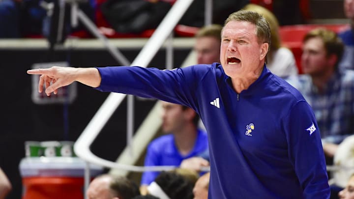 Feb 15, 2025; Salt Lake City, Utah, USA; Kansas Jayhawks head coach Bill Self calls a play against the Utah Utes during the second half at the Jon M. Huntsman Center. Feb 15, 2025; Salt Lake City, Utah, USA; Kansas Jayhawks head coach Bill Self calls a play against the Utah Utes during the second half at the Jon M. Huntsman Center.