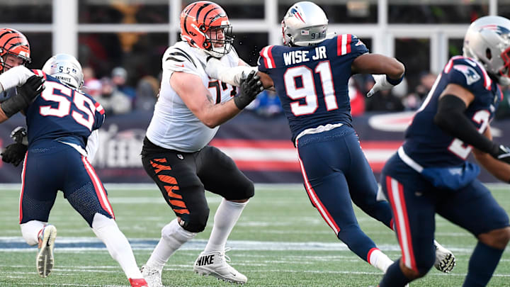 Dec 24, 2022; Foxborough, Massachusetts, USA; Cincinnati Bengals offensive tackle Jonah Williams