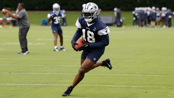 Dallas Cowboys LB Damone Clark goes through a drill during practice at the Ford Center at the Star Training Facility.