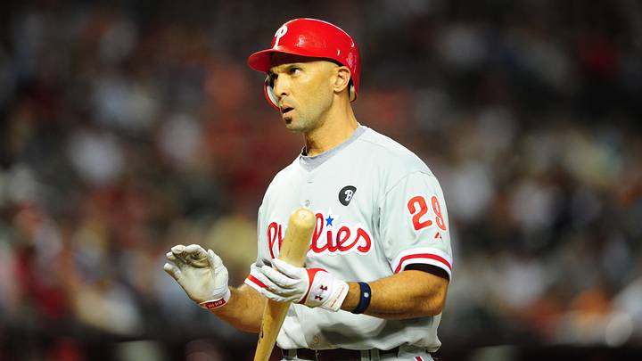 Apr. 25, 2011; Phoenix, AZ, USA; Philadelphia Phillies outfielder Raul Ibanez against the Arizona Diamondbacks at Chase Field. Mandatory Credit: Mark J. Rebilas-USA TODAY Sports