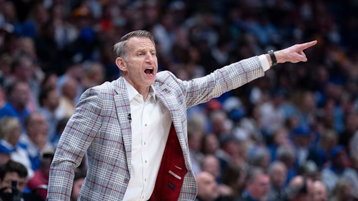 Alabama head coach Nate Oats works the sideline against Florida during the first half of their quarterfinal game of the SEC Men's Basketball Tournament at Bridgestone Arena in Nashville, Tenn., Saturday, March 15, 2025. Alabama head coach Nate Oats works the sideline against Florida during the first half of their quarterfinal game of the SEC Men's Basketball Tournament at Bridgestone Arena in Nashville, Tenn., Saturday, March 15, 2025.
