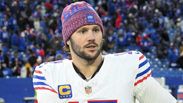 Buffalo Bills quarterback Josh Allen (17) after the game against the Tampa Bay Buccaneers at Highmark Stadium.