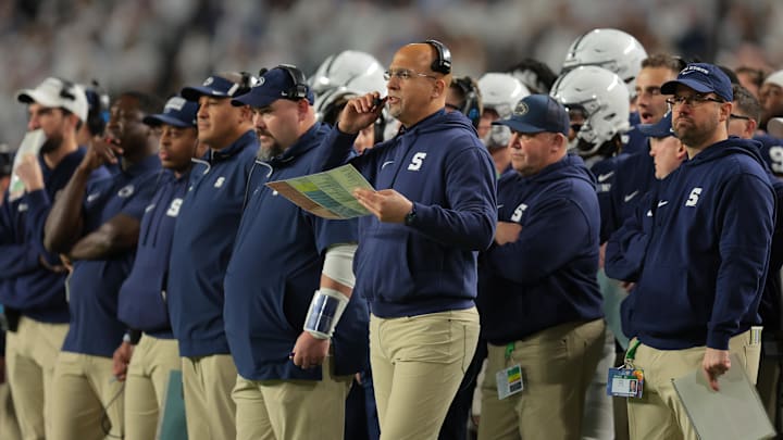 Penn State Nittany Lions head coach James Franklin looks on in the first half against the Notre Dame Fighting Irish in the Orange Bowl at Hard Rock Stadium. 