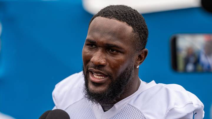 Aug 2, 2026; Allen Park, MI, USA; Detroit Lions linebacker Devin White (45) gives an interview following Detroit Lions training camp at Meijer Performance Center. Mandatory Credit: Paul Barnick-Imagn Images Aug 2, 2026; Allen Park, MI, USA; Detroit Lions linebacker Devin White (45) gives an interview following Detroit Lions training camp at Meijer Performance Center. Mandatory Credit: Paul Barnick-Imagn Images
