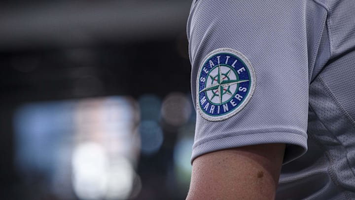 Jun 5, 2022; Arlington, Texas, USA; A view of the Seattle Mariners logo during the game between the Texas Rangers and the Seattle Mariners at Globe Life Field. Mandatory Credit: Jerome Miron-Imagn Images Jun 5, 2022; Arlington, Texas, USA; A view of the Seattle Mariners logo during the game between the Texas Rangers and the Seattle Mariners at Globe Life Field. Mandatory Credit: Jerome Miron-Imagn Images