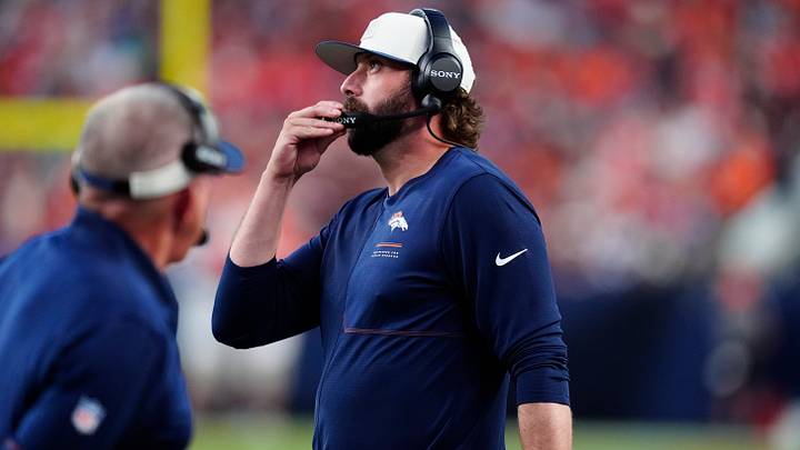 Denver Broncos offensive coordinator Davis Webb during the first quarter. Denver Broncos offensive coordinator Davis Webb during the first quarter.