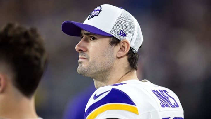 Jan 13, 2025; Glendale, AZ, USA; Minnesota Vikings quarterback Daniel Jones (13) against the Los Angeles Rams during an NFC wild card game at State Farm Stadium. 