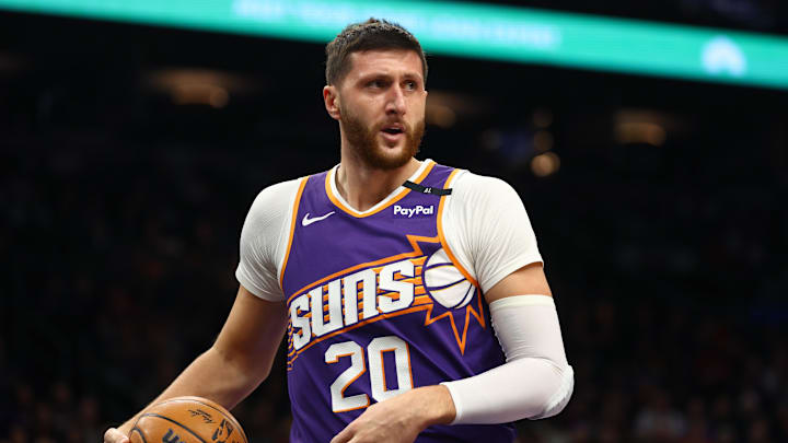 Dec 27, 2024; Phoenix, Arizona, USA; Phoenix Suns center Jusuf Nurkic (20) against the Dallas Mavericks at Footprint Center. Mandatory Credit: Mark J. Rebilas-Imagn Images Dec 27, 2024; Phoenix, Arizona, USA; Phoenix Suns center Jusuf Nurkic (20) against the Dallas Mavericks at Footprint Center. Mandatory Credit: Mark J. Rebilas-Imagn Images