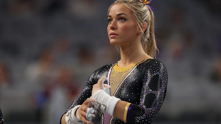Gymnast Livvy Dunne (LSU) during the 2024 NCAA Women’s Gymnastics Championships Semifinal.