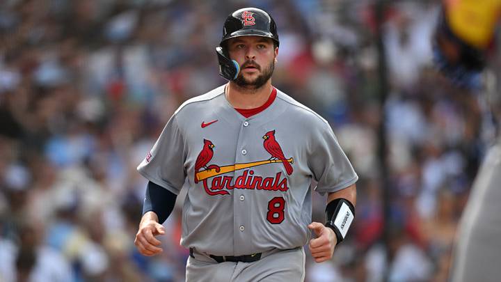 Aug 16, 2026; Chicago, Illinois, USA; St. Louis Cardinals catcher Jimmy Crooks (8) walks back to the dugout after scoring against the Chicago Cubs during the fourth inning at Wrigley Field. Mandatory Credit: Patrick Gorski-Imagn Images Aug 16, 2026; Chicago, Illinois, USA; St. Louis Cardinals catcher Jimmy Crooks (8) walks back to the dugout after scoring against the Chicago Cubs during the fourth inning at Wrigley Field. Mandatory Credit: Patrick Gorski-Imagn Images