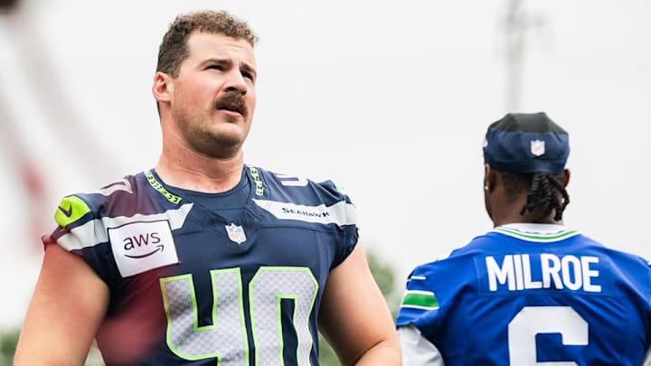 Seattle Seahawks Rookies Robbie Ouzts (40) and Jalen Milroe (6)