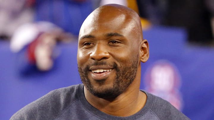 Nov 3, 2014; East Rutherford, NJ, USA;  New York Giants former running back Brandon Jacobs before game between the New York Giants and the Indianapolis Colts at MetLife Stadium. Mandatory Credit: Jim O'Connor-Imagn Images