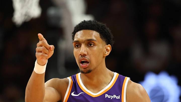 Feb 26, 2026; Phoenix, Arizona, USA; Phoenix Suns forward Ryan Dunn (0) reacts against the Los Angeles Lakers in the second half at Mortgage Matchup Center. Mandatory Credit: Mark J. Rebilas-Imagn Images