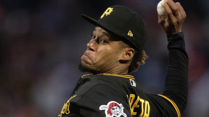 May 30, 2023; San Francisco, California, USA; Pittsburg Pirates pitcher Dauri Mureta (36) pitches