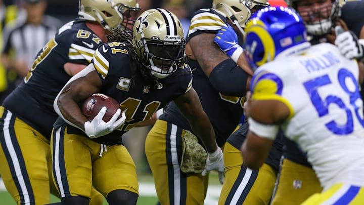 New Orleans Saints running back Alvin Kamara (41) runs against the Los Angeles Rams