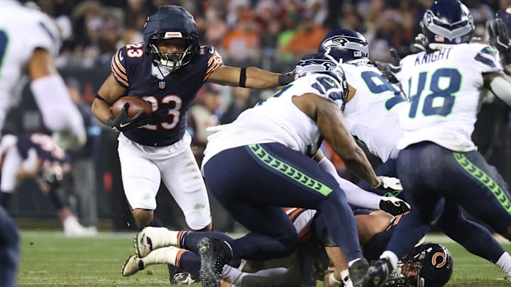 Roschon Johnson on one of his short-yardage carries last year. He's hoping for an expanded role in Ben Johnson's attack.